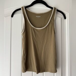 Old Navy olive green tank top with cream trim